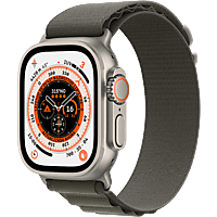 APPLE Watch Ultra (2022), GPS + Cellular, 49 mm, Caja de titanio, Cristal de zafiro, Correa Loop Alpine en Talla L de color Verde