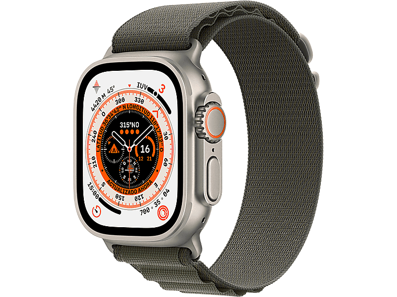 Apple Watch Ultra (2022), GPS + Cellular, 49 mm, Caja de titanio, Cristal zafiro, Correa Loop Alpine en Talla M color Verde