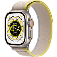 APPLE Watch Ultra (2022), GPS + Cellular, 49 mm, Caja de titanio, Cristal de zafiro, Correa Loop Trail en Talla M/L de color Amarillo/Beis