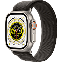 APPLE Watch Ultra (2022), GPS + Cellular, 49 mm, Caja de titanio, Cristal de zafiro, Correa Loop Trail en Talla S/M de color Negro/Gris