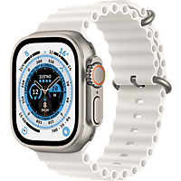 APPLE Watch Ultra (2022), GPS + Cellular, 49 mm, Caja de titanio, Cristal de zafiro, Correa Ocean de color Blanco