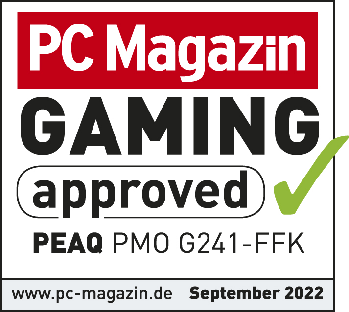 PC Magazin Gaming Approved Logo. Rote, weiße und grüne Farben.