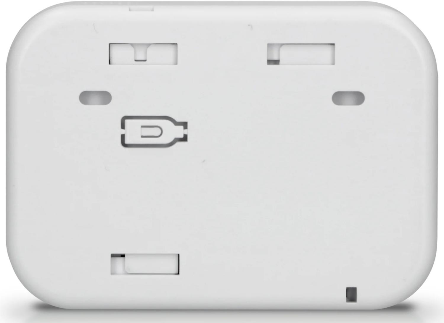 A white rectangular device, likely a smart home hub, with small rectangular slots.