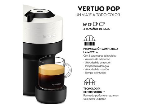 Cafetera de cápsulas  Nespresso® Krups Vertuo Pop XN920110, 1500 W, 0.56  L, Calentamiento 30 s, Tecnología Centrifusion™, Bluetooth, Wi-Fi, White