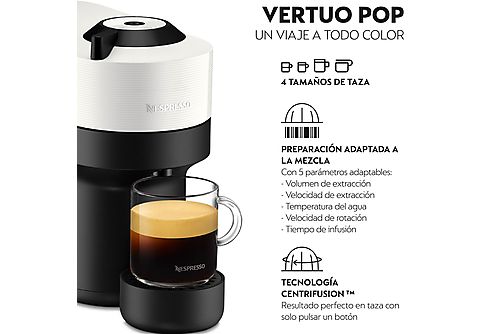 Cafetera de cápsulas  Nespresso® Krups Vertuo Pop XN920110, 1500 W, 0.56  L, Calentamiento 30 s, Tecnología Centrifusion™, Bluetooth, Wi-Fi, White