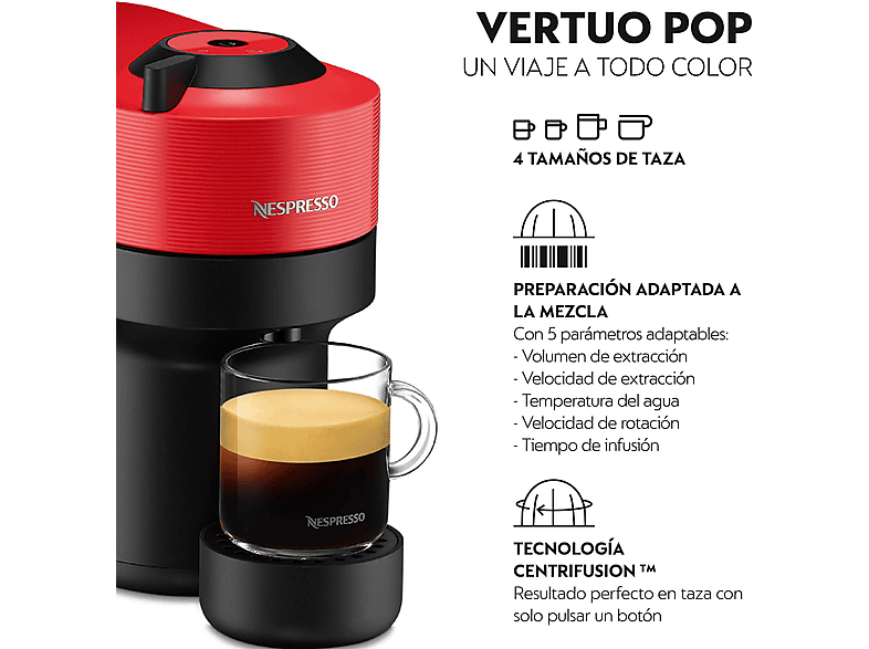 Cafetera de cápsulas Nespresso® Krups Vertuo Pop XN920510, 1500 W, 0.56 L, Tecnología Centrifusion, Wi-Fi, Spicy Red - Bechester - la experiencia de comprar muebles
