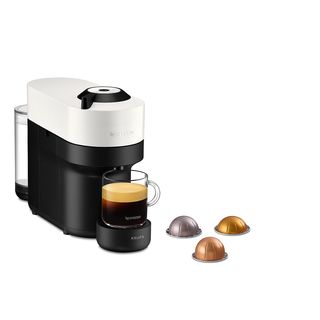 Cafetera de cápsulas - Nespresso® Krups Vertuo Pop XN920110, 1500 W, 0.56 L, Calentamiento 30 s, Tecnología Centrifusion™, Bluetooth, Wi-Fi, White