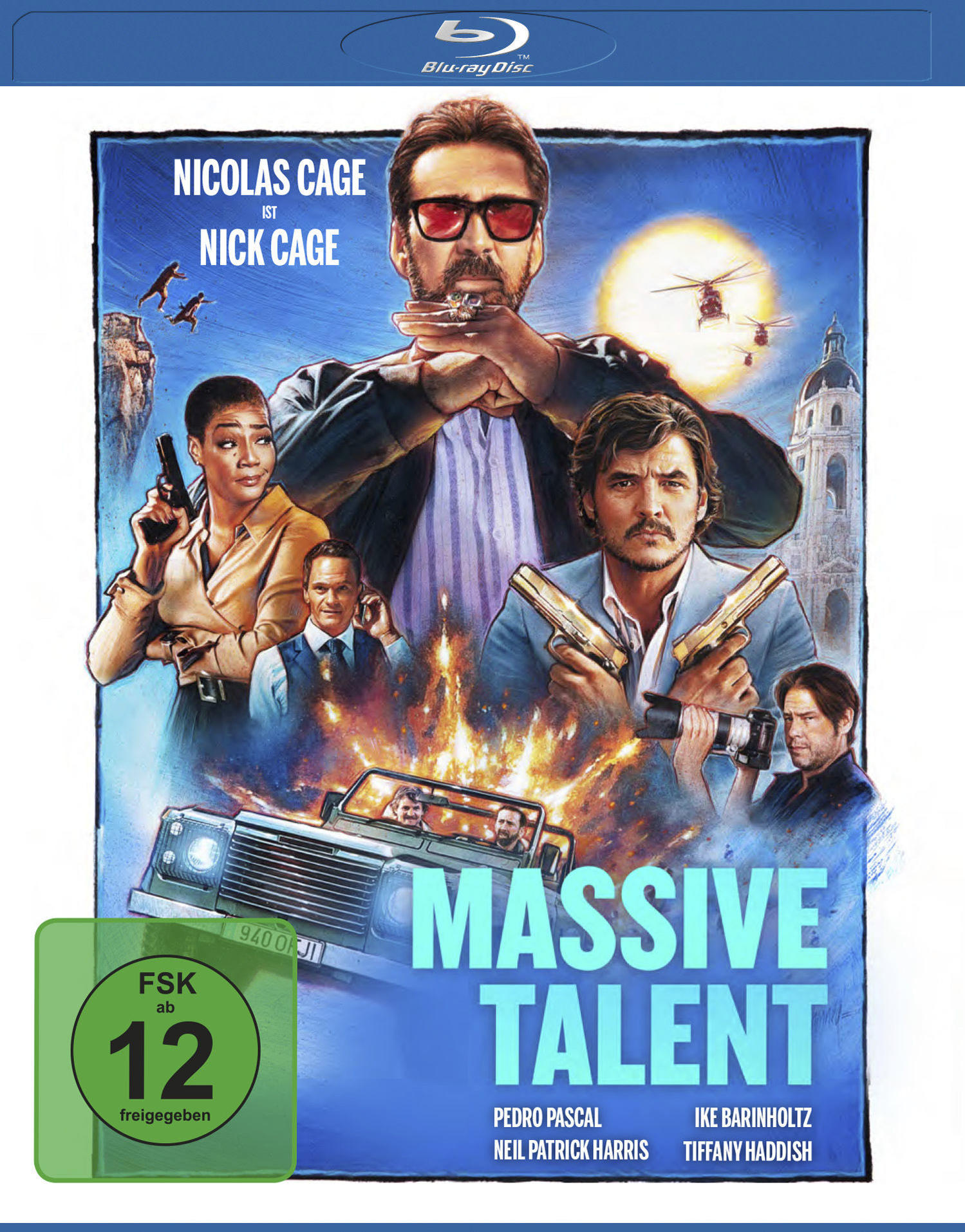 Filmposter für 'Massive Talent' mit Nicolas Cage und anderen.