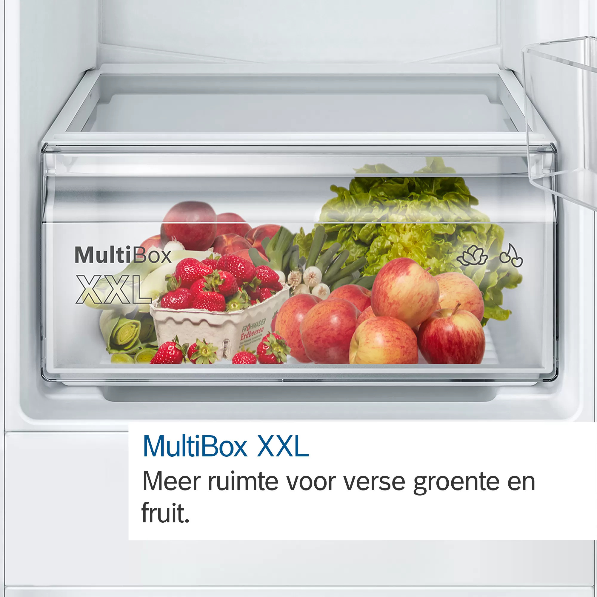 Koellades met fruit en groenten, met het label MultiBox XXL.