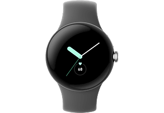 GOOGLE Pixel Watch LTE Smartwatch Edelstahl Fluorkautschuk, 130–210 mm, Polished Silver/Charcoal