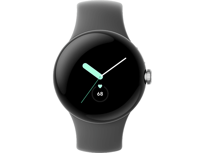GOOGLE Pixel Watch LTE Fluorkautschuk, 130–210 Silver/Charcoal Edelstahl Smartwatch mm, Polished