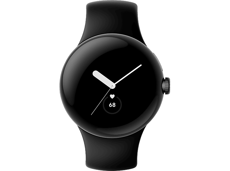 GOOGLE Pixel Watch 130–210 mm, Edelstahl Wi-Fi Fluorkautschuk, Smartwatch Black/Obsidian Matte