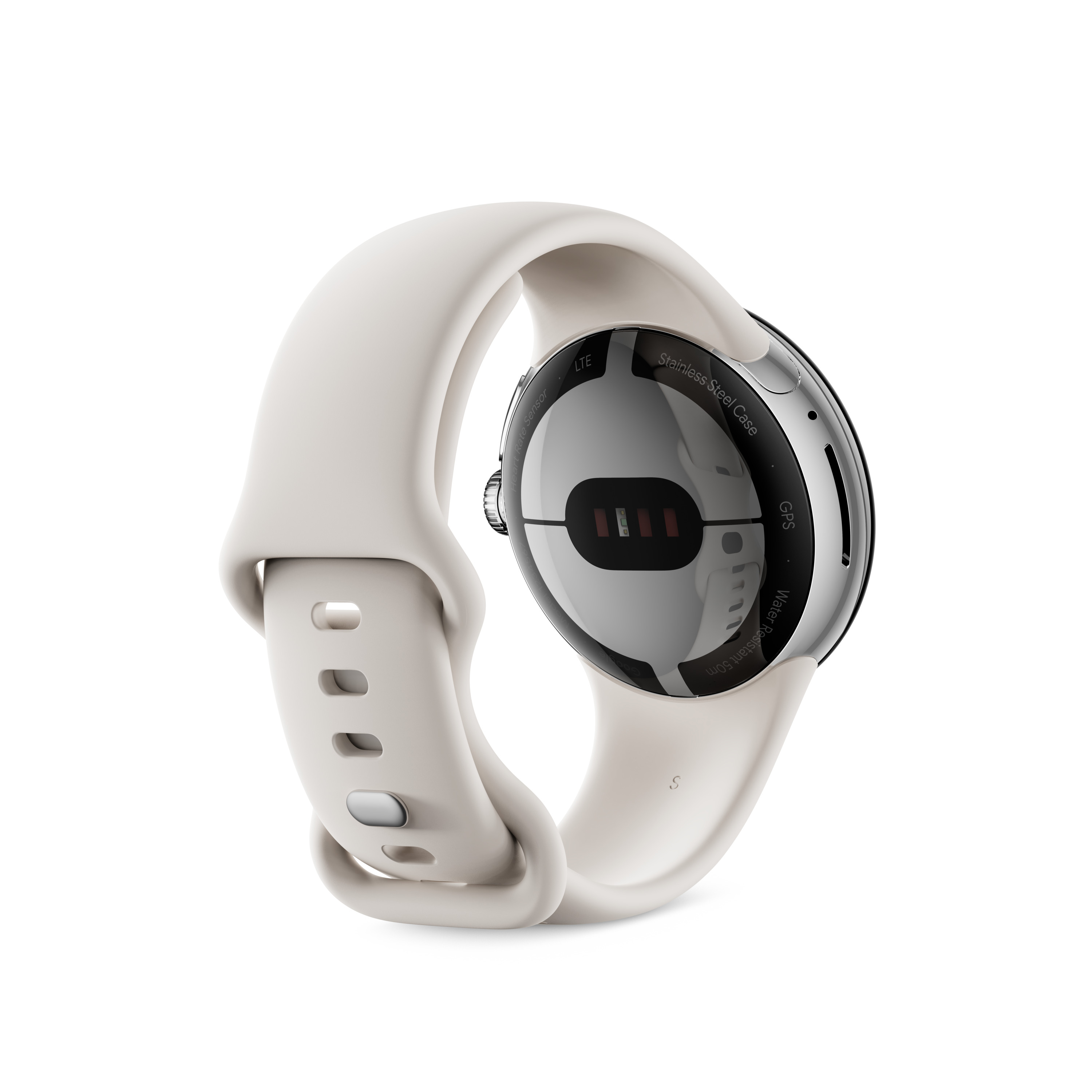 Fluorkautschuk, Silver/Chalk Wi-Fi Polished GOOGLE Smartwatch 130–210 Pixel mm, Edelstahl Watch