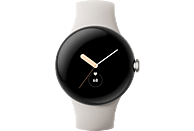 GOOGLE Pixel Watch Wi-Fi Smartwatch Edelstahl Fluorkautschuk, 130–210 mm, Polished Silver/Chalk