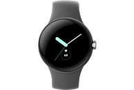 GOOGLE Pixel Watch Wi-Fi Smartwatch Edelstahl Fluorkautschuk, 130–210 mm, Polished Silver/Charcoal