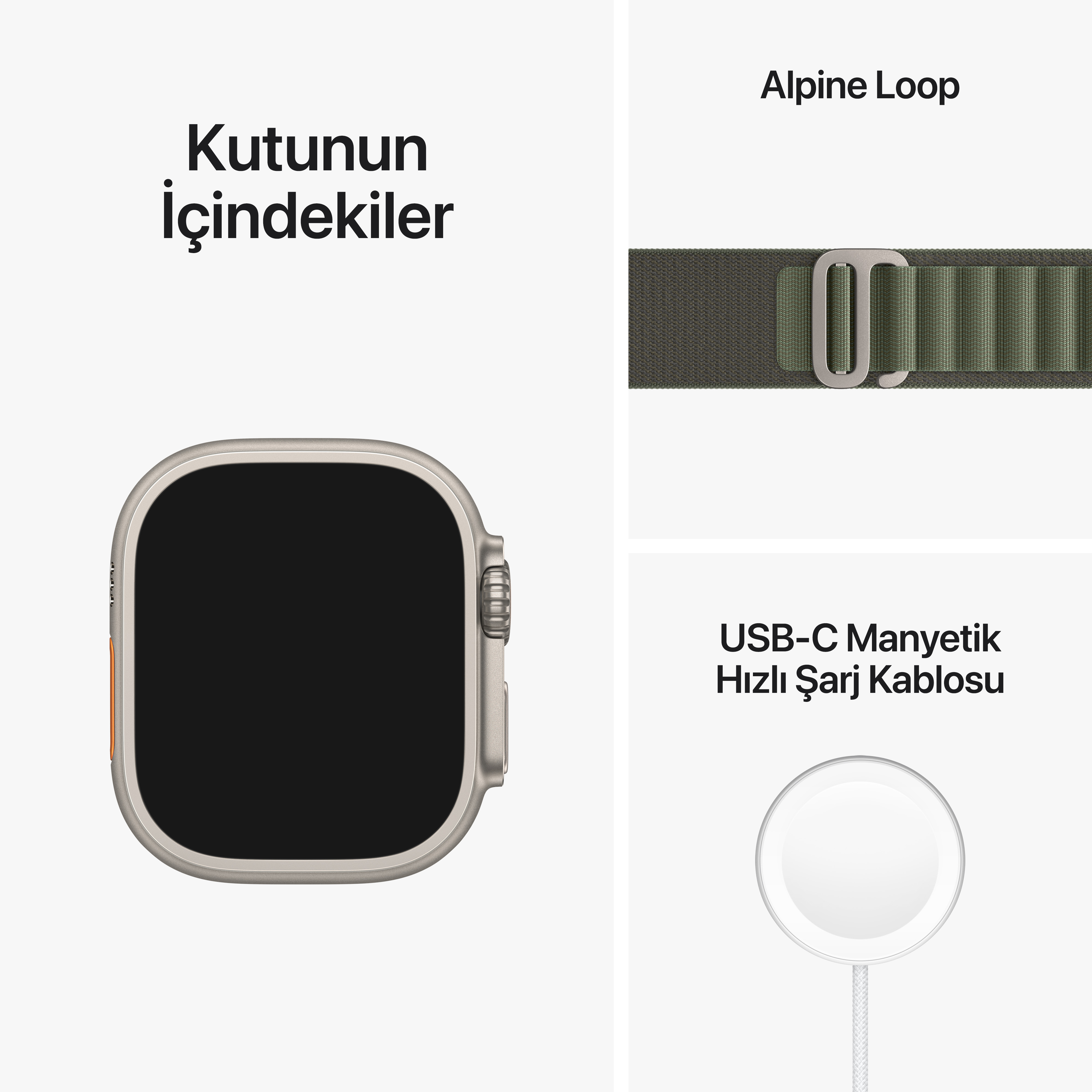 APPLE Watch Ultra GPS + Cellular 49 mm MNHJ3TU/A Titanyum Kasa ve Yeşil Alpine Loop - S