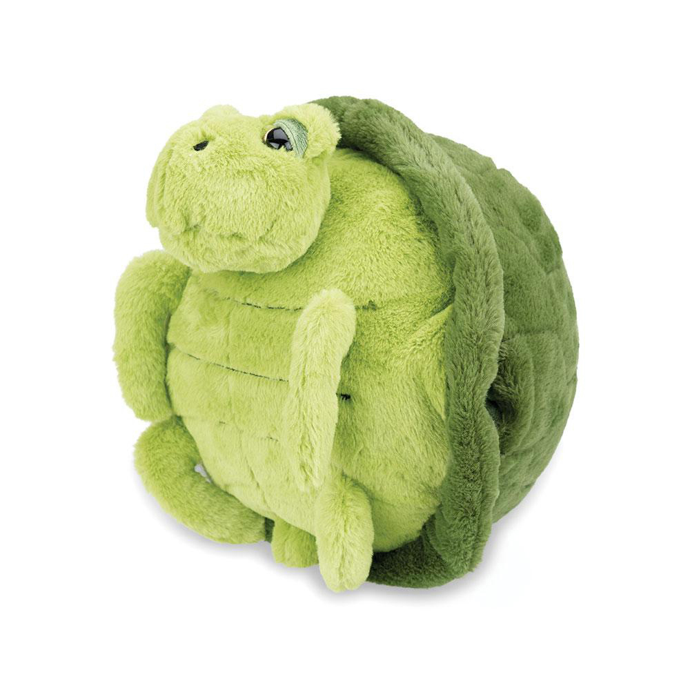 Grünes Plüschtierschildkröte mit Panzer und vier Beinen.
