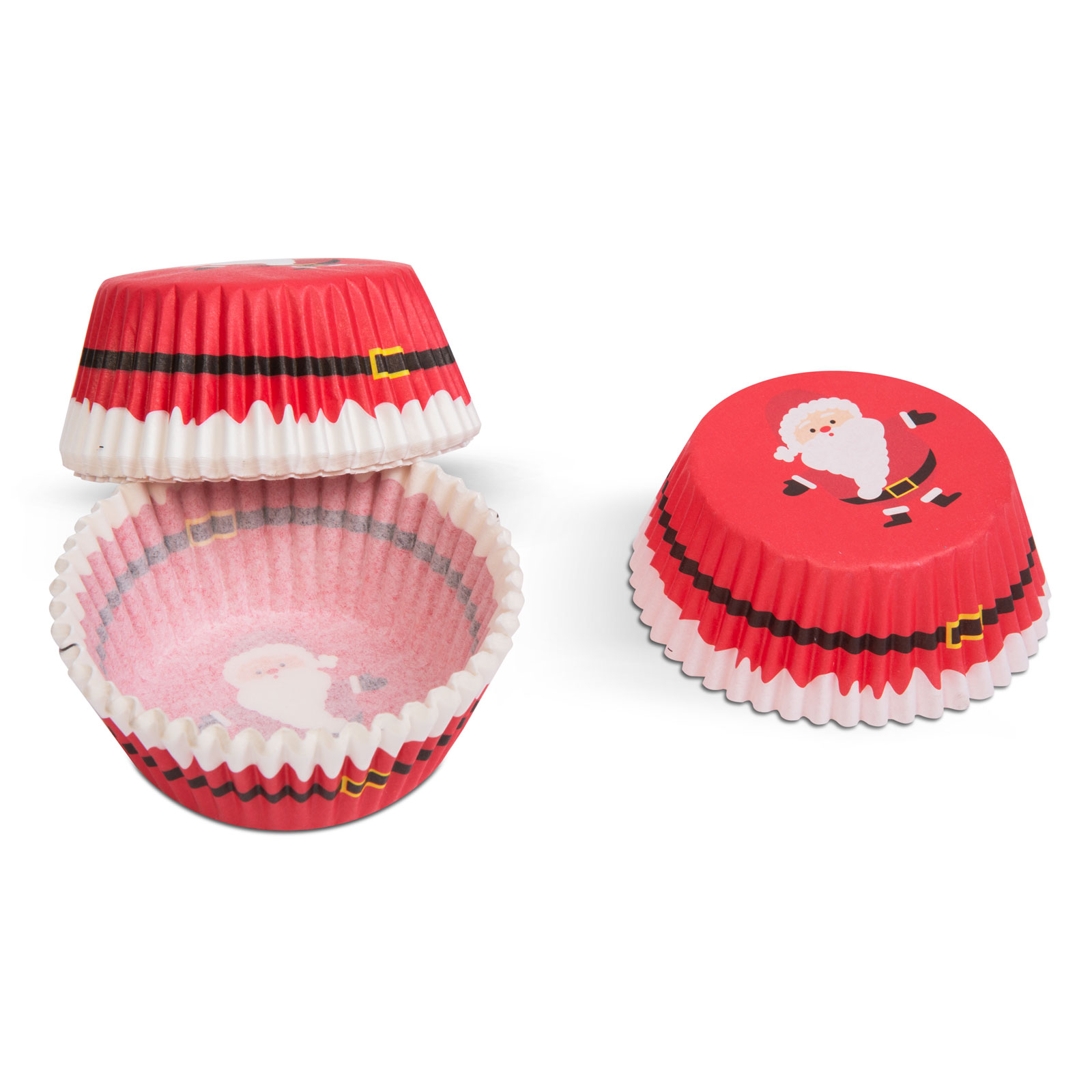 Mikulás cupcake tartók. Egy halom, egy nyitott, és egy Mikulással.
