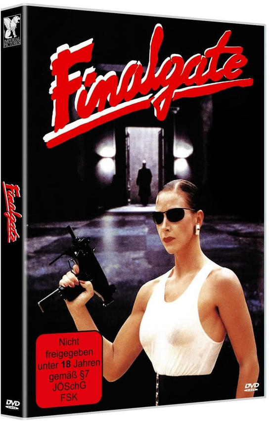 DVD-Cover. Eine Frau mit einer Pistole und Text, der "Finalgate" sagt.