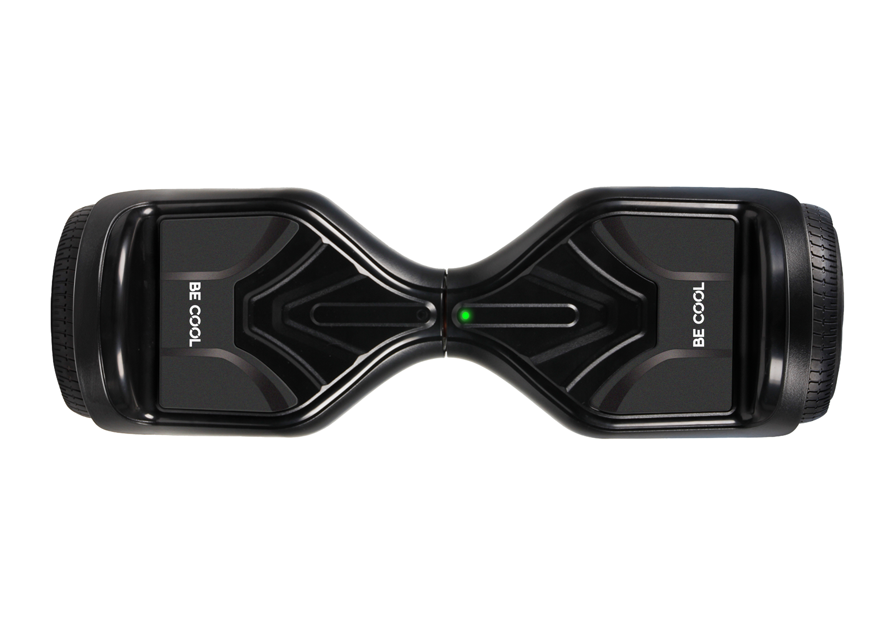 Ein schwarzes Hoverboard. Der Text BE COOL steht in weißen Buchstaben.
