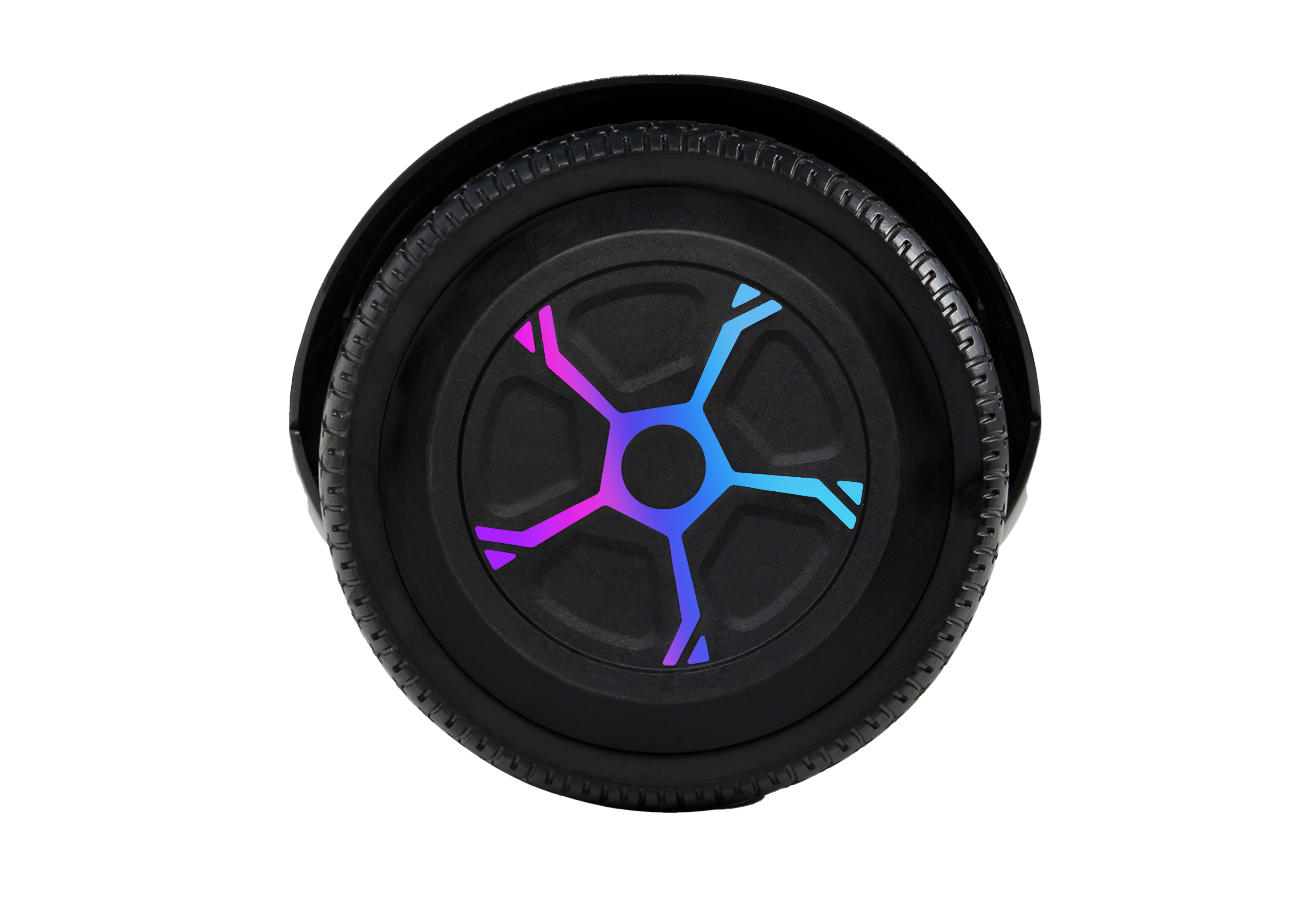 Ein Hoverboard-Rad mit bunten Lichtern in der Mitte.