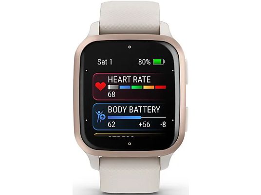 GARMIN Venu Sq 2 Music - GPS-Smartwatch (Breite: 20 mm, Silikon, Elfenbein/Perlgold)