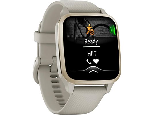GARMIN Venu Sq 2 Music - GPS-Smartwatch (Breite: 20 mm, Silikon, Grau/Cremegold)