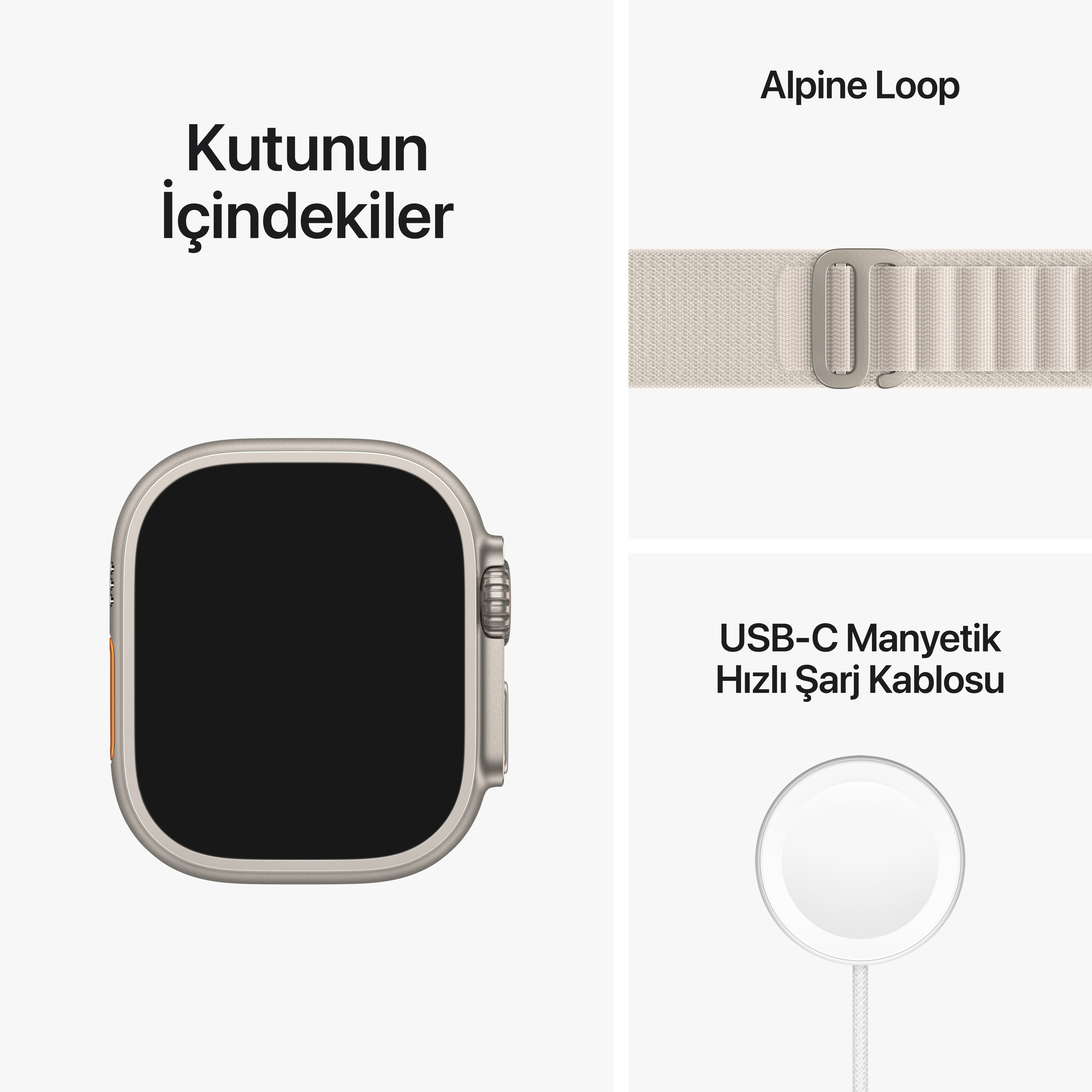APPLE Watch Ultra GPS + Cellular 49 mm MQFT3TU/A Titanyum Kasa ve Yıldız Işığı Alpine Loop - L
