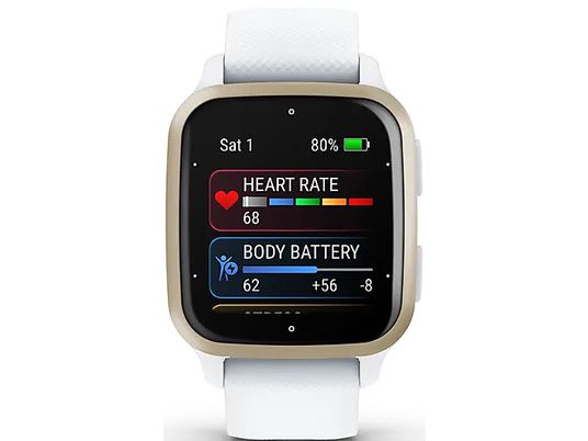 GARMIN Venu Sq 2 - GPS-Smartwatch (Breite: 20 mm, Silikon, Weiss/Cremegold)