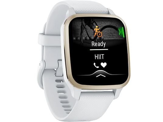 GARMIN Venu Sq 2 - GPS-Smartwatch (Largeur : 20 mm, silicone, Blanc/Crème doré)