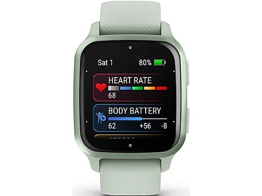 GARMIN Venu Sq 2 - GPS-Smartwatch (Largeur : 20 mm, silicone, Menthe/Menthe métallisée)
