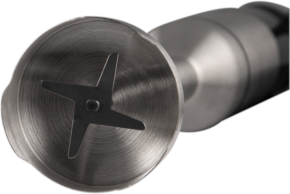 Blender blade close-up. Metallic finish, four blades.