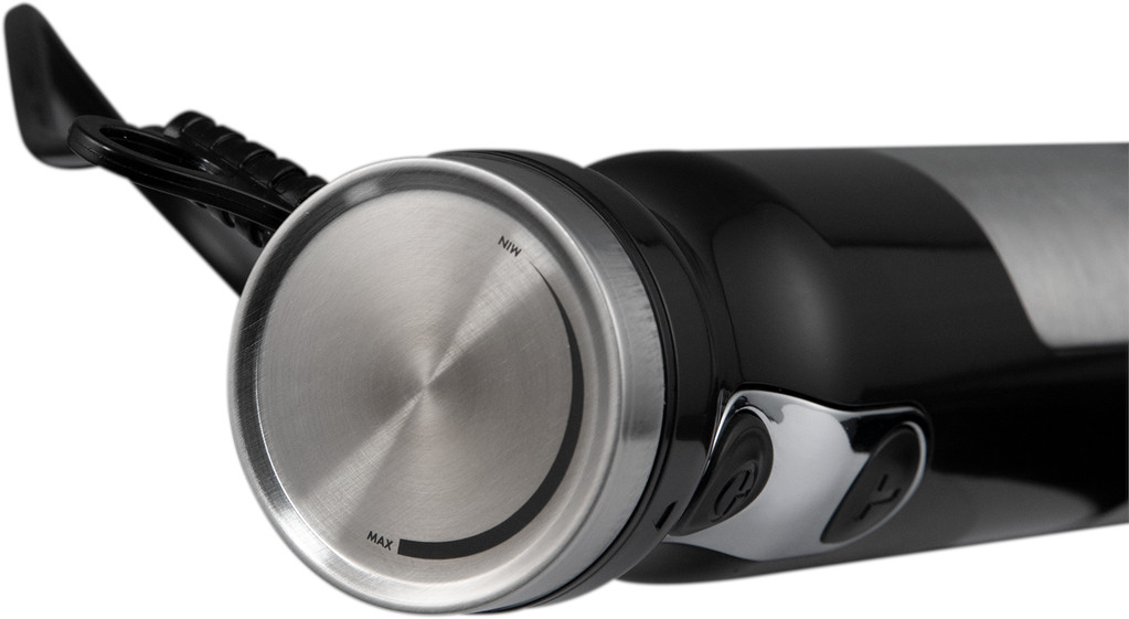 Close-up of a black and silver electric kettle with a dial showing 'MIN' and 'MAX'.