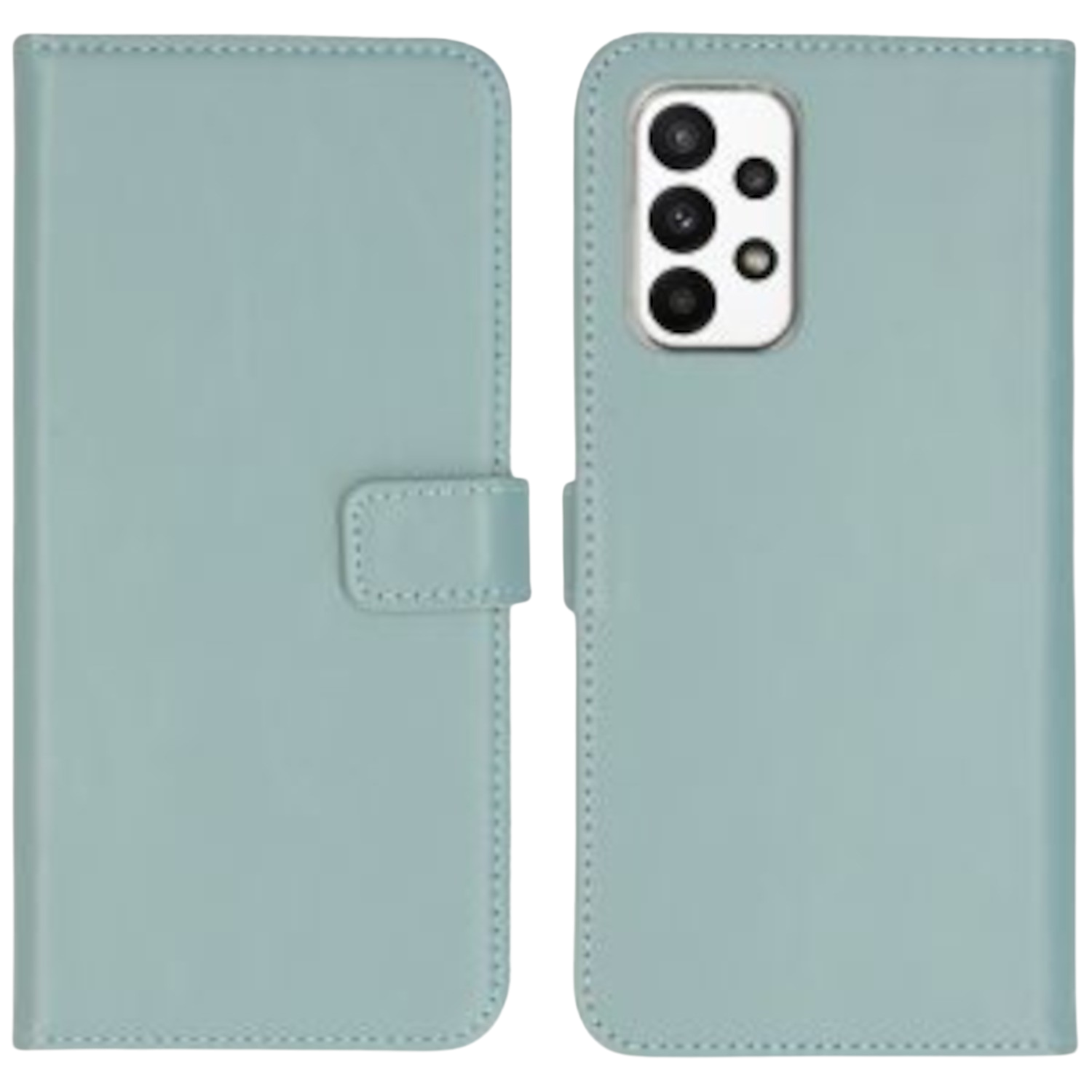 SELENCIA Echt Lederen Booktype voor Samsung Galaxy A23 Lichtblauw