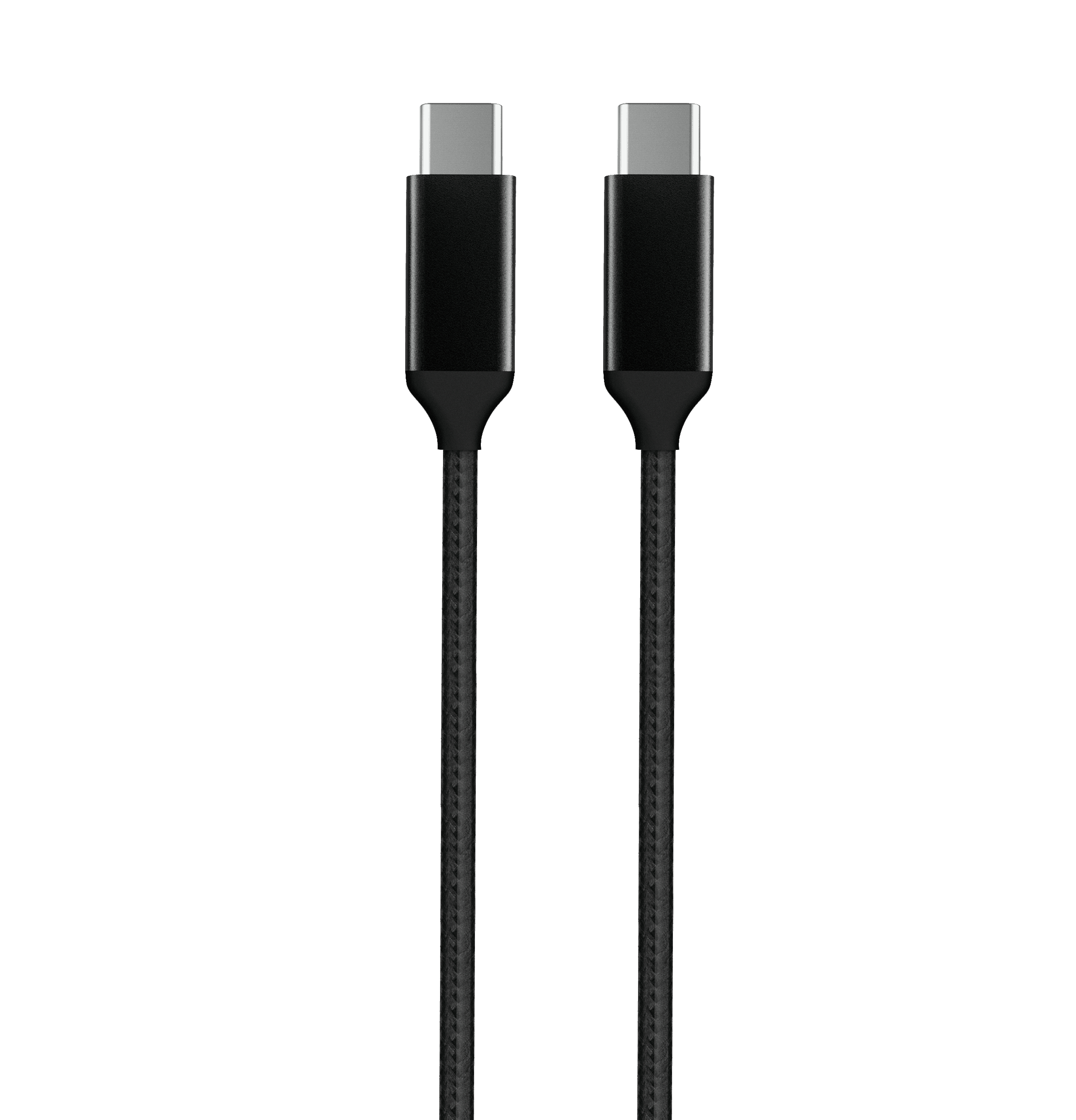 Zwei schwarze USB-C-Kabel auf weißem Hintergrund.