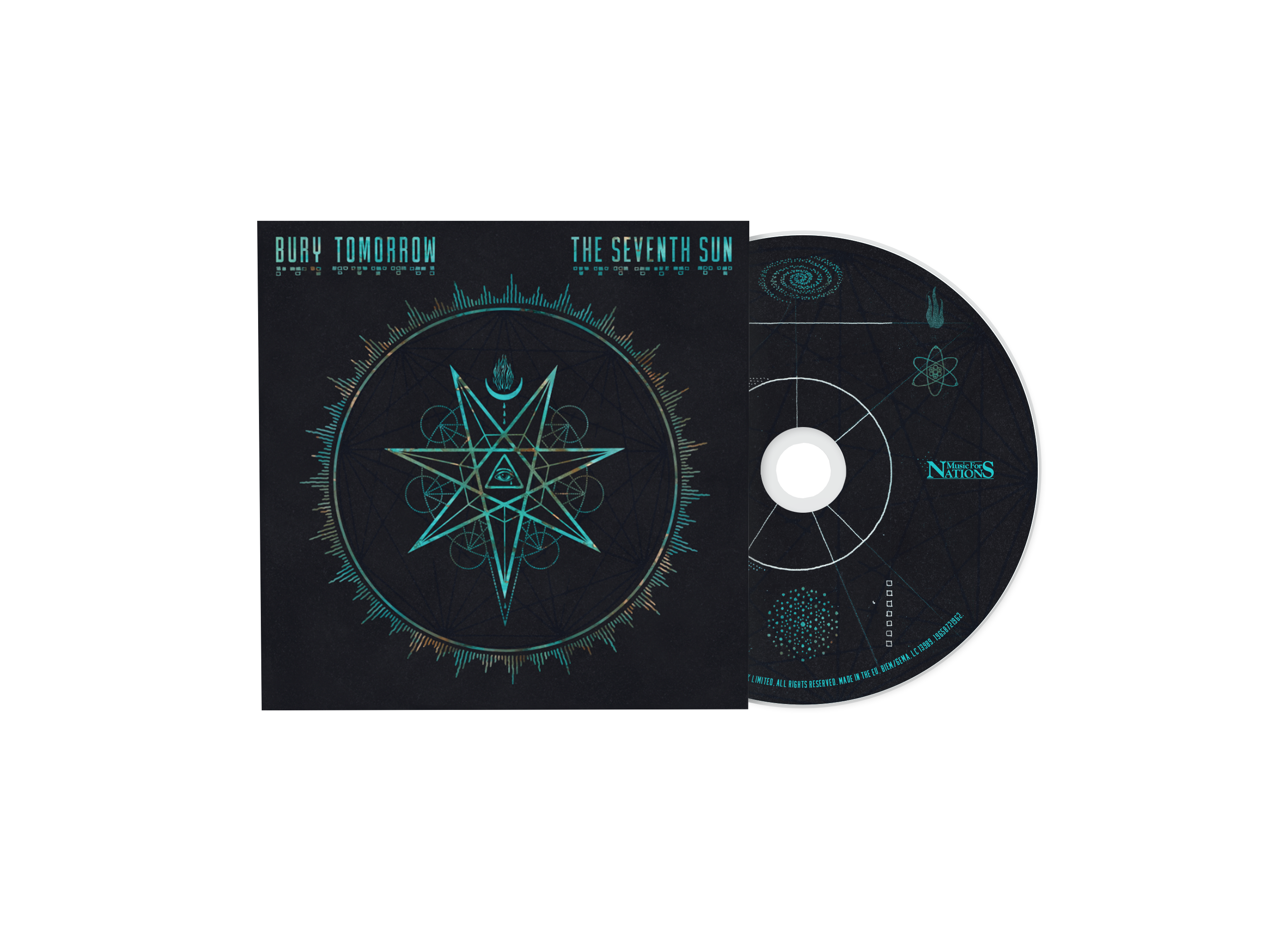 Eine CD-Hülle mit einer CD darin. Die Hülle ist schwarz mit einem geometrischen Design.