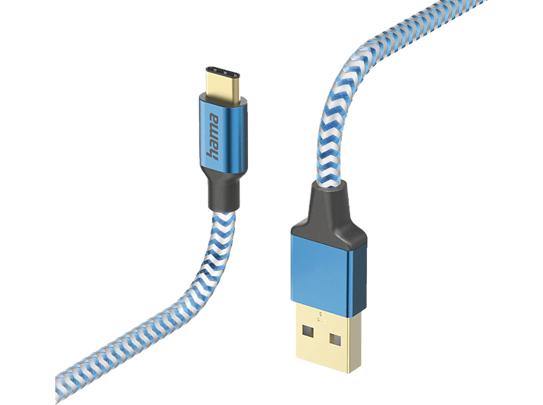 HAMA Reflective, USB-C auf USB-A, Ladekabel, 1,5 m, Blau | Handy Kabel & Adapter