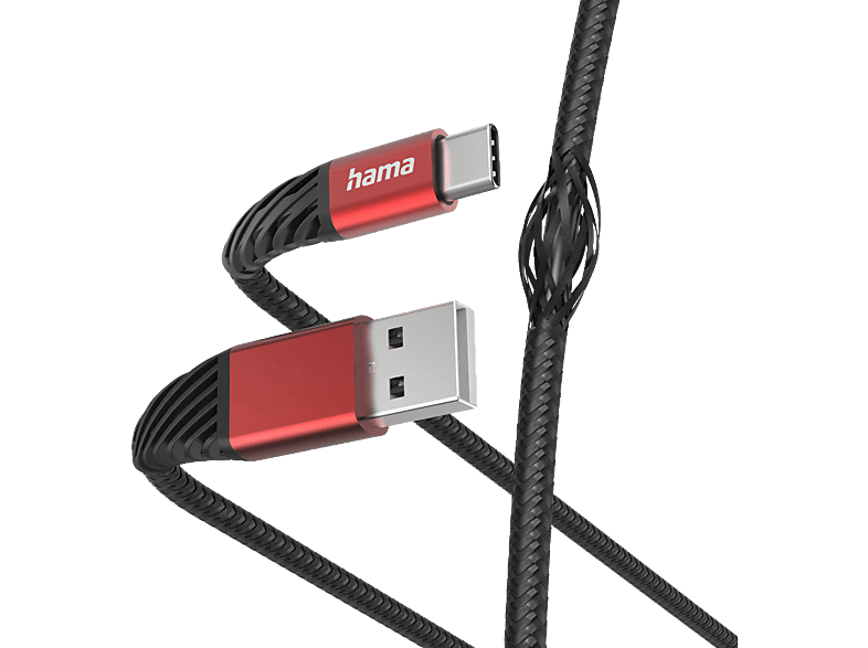 Schwarz/Rot 1,5 USB-C, m, auf HAMA Extreme, USB-A Ladekabel,