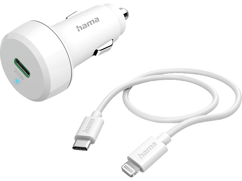 HAMA Lightning auf USB-C Ladekabel + Kfz-Schnellladegerät Weiß