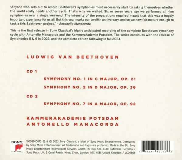 CD-Cover mit Text über Beethovens Symphonien. Enthält Namen und Details zu den CD-Veröffentlichungen.
