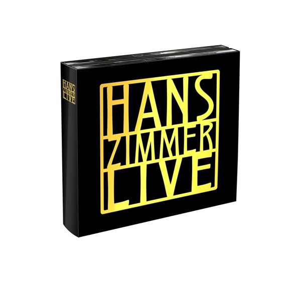 Schwarze Box mit goldenem Text, der 'HANS ZIMMER LIVE' sagt.