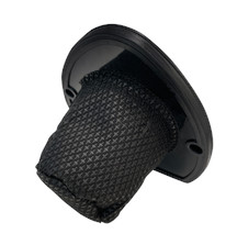 Black mesh filter within a black plastic frame, set against a white background.