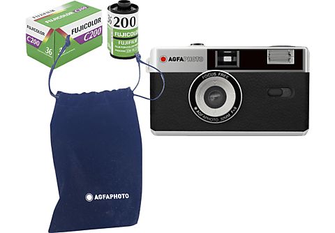 AGFA Analog Kamera mit 35mm Fujicolor C200 Film und Tasche, Schwarz