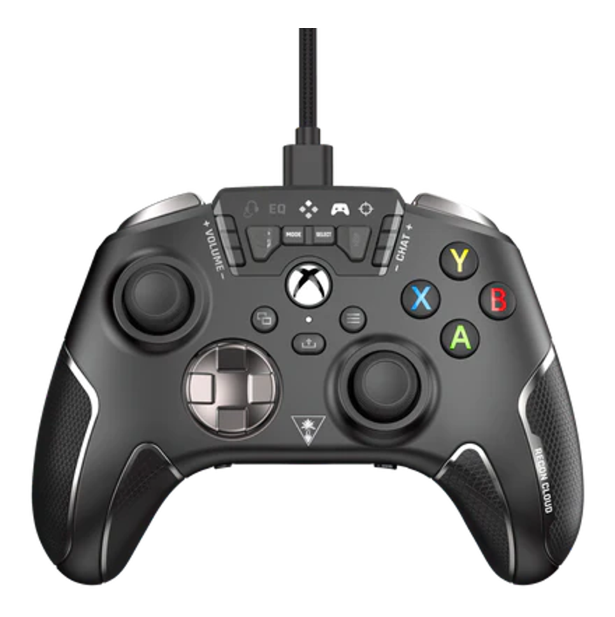 Manette Xbox Turtle Beach Recon Cloud noire avec boutons et cordon. Sur fond noir.