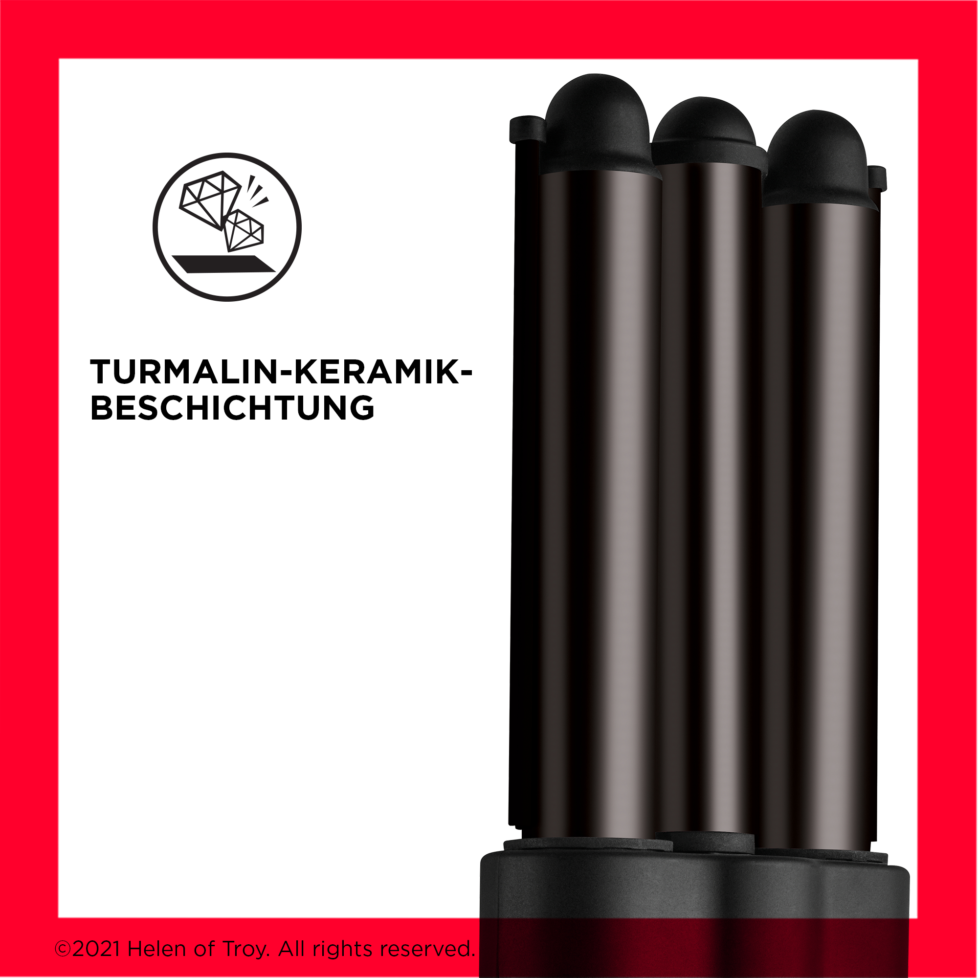 Schwarzer Lockenstab mit Text 'Turmalin-Keramik-Beschichtung'.