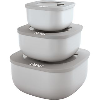 Tupper - Haier HAGSM4080 , Set de 3, Cierre hermético, Válvula para calentar en microondas, Apilable, Gris