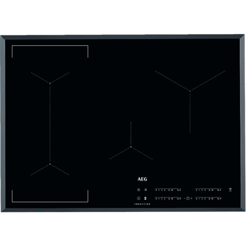 Placa de inducción negra con tres zonas de cocción y panel de control.