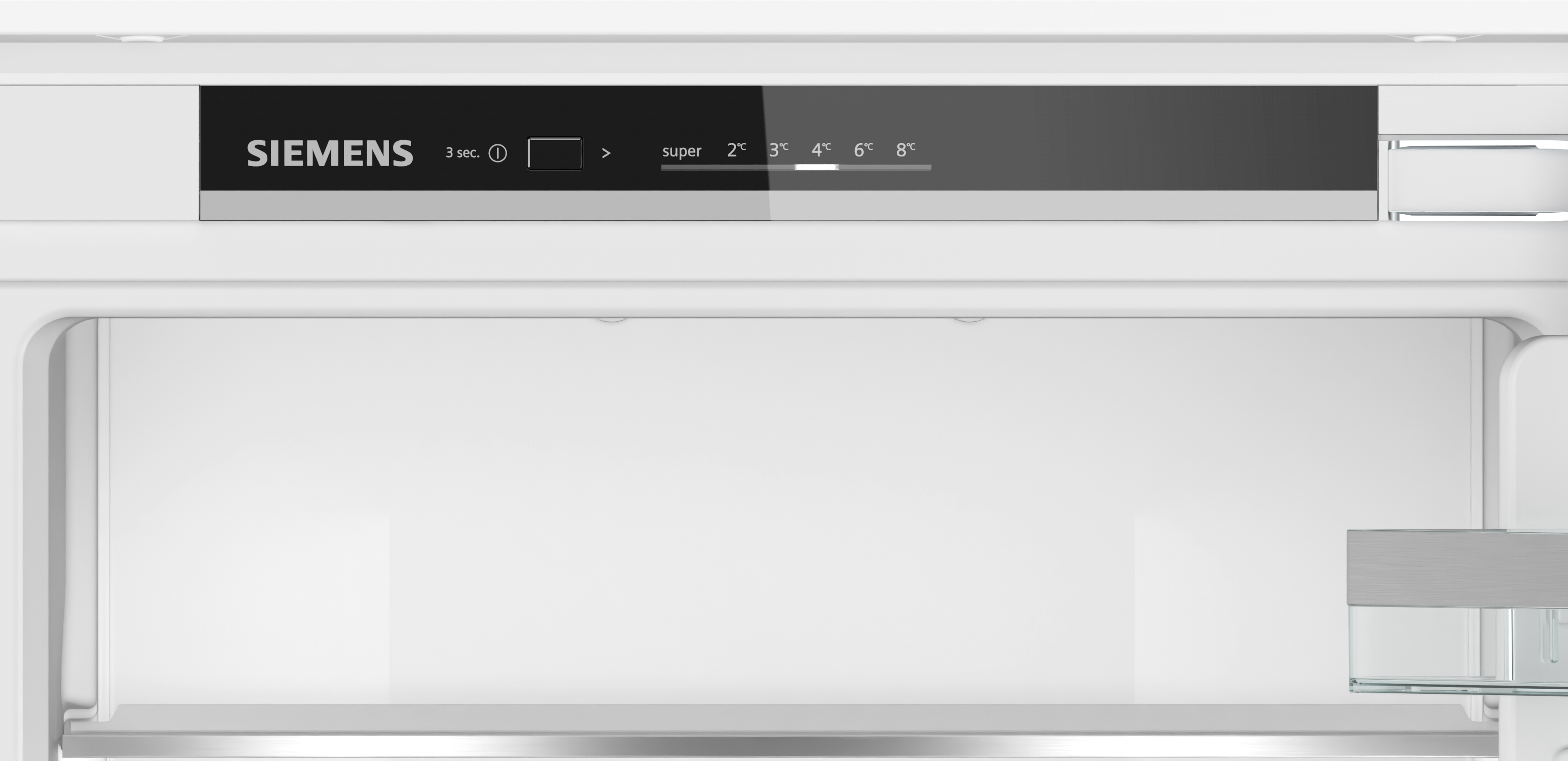 Siemens refrigerator interior with control panel.