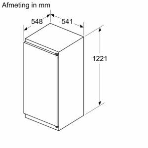 A drawing of a white refrigerator with dimensions in millimeters.