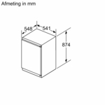 Diagram showing dimensions of a white appliance, with measurements in mm.
